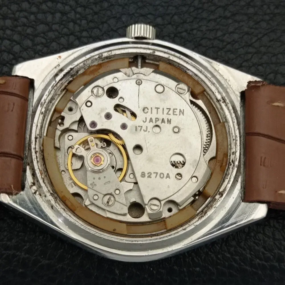 Vintage 1971 Citizen Manual Mens Silver Watch W/daydate & Orange accents